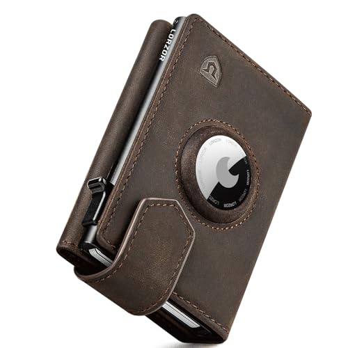 LORZOR® Design für Airtag Wallet, Slim Wallet mit Münzfach, Geldbörse Herren echtem Leder, RFID Blocker Portemonnaie, Portmonee Herren kartenetui Platz für 10 Karten, Geldbeutel (Mahagoni Braun) von LORZOR