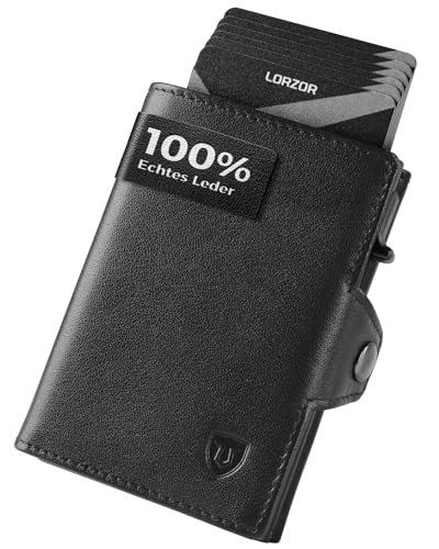 LORZOR® Slim Wallet mit Münzfach, Geldbörse Herren echtem Leder, RFID Blocker Portemonnaie, Portmonee Herren Kartenetui mit Münzfach, Geldbeutel für 10 Karten, Smart Wallet von LORZOR