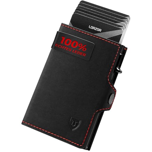 LORZOR® Slim Wallet mit Münzfach, Geldbörse aus Echtem Leder für Herren, RFID Blocker Portemonnaie, Kartenetui, Geldbeutel für 10 Karten, Smart Wallet von LORZOR