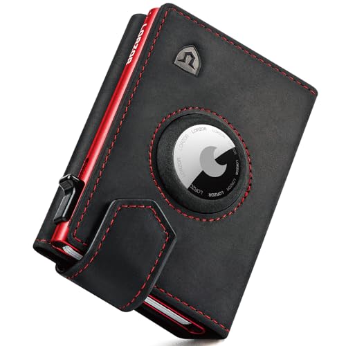 LORZOR® Design für Airtag Wallet, Slim Wallet mit Münzfach, Geldbörse Herren echtem Leder, RFID Blocker Portemonnaie, Portmonee Herren kartenetui Platz für 10 Karten, Geldbeutel (Rot) von LORZOR