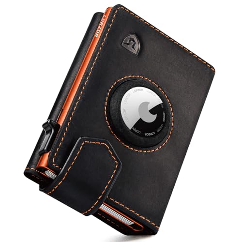 LORZOR® Design für Airtag Wallet, Slim Wallet mit Münzfach, Geldbörse Herren echtem Leder, RFID Blocker Portemonnaie, Portmonee Herren kartenetui Platz für 10 Karten, Geldbeutel (Orange) von LORZOR