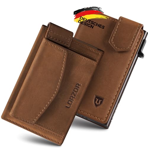 LORZOR Kartenetui mit XXL münzfach für 10+ Münzen, Slim Wallet mit Magnetischer Verschluss, Geldbörse Herren RFID Schutz, Portemonnaie Klein, Portmonee, Geldbeutel Herren Brieftasche für 10 Karten von LORZOR