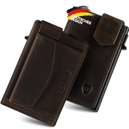 LORZOR Kartenetui mit XXL münzfach für 10+ Münzen, Slim Wallet mit Magnetischer Verschluss, Geldbörse Herren RFID Schutz, Portemonnaie Klein, Portmonee, Geldbeutel Herren Brieftasche für 10 Karten von LORZOR