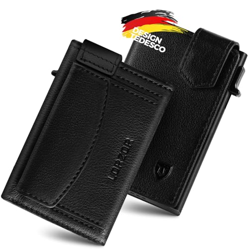 LORZOR Kartenetui mit XXL münzfach für 10+ Münzen, Slim Wallet mit Magnetischer Verschluss, Geldbörse Herren RFID Schutz, Portemonnaie Klein, Portmonee, Geldbeutel Herren Brieftasche für 10 Karten von LORZOR
