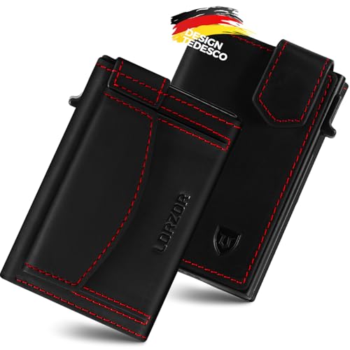 LORZOR Kartenetui mit XXL münzfach für 10+ Münzen, Slim Wallet mit Magnetischer Verschluss, Geldbörse Herren RFID Schutz, Portemonnaie Klein, Portmonee, Geldbeutel Herren Brieftasche für 10 Karten von LORZOR