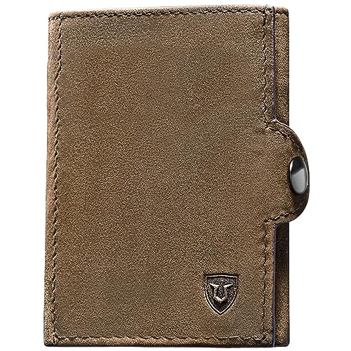 LORZOR Slim Wallet mit Münzfach Druckknopf & RFID-Schutz, Leder Geldbeutel, Mini Geldbörse Herren, Geldbeutel Klein Portmonee Portemonnaie, Kreditkartenetui Kartenetui Kartenhalter, Braun Vintage von LORZOR