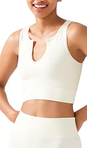 LOS OJOS Crop Tops Damen - Crop Tank Top - Nahtloses Geripptes Crop Tank mit Rundhalsausschnitt von LOS OJOS