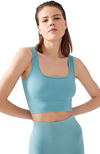 LOS OJOS Crop Tops Damen - Crop Tank Top - Nahtloses Geripptes Crop Tank mit quadratischem Ausschnitt von LOS OJOS