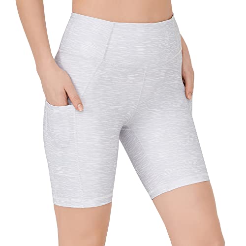 LOS OJOS Radlerhose Damen - Laufhosen kurz für mit Taschen - hoch taillierte Biker - Yoga- und Laufshorts, Biker Shades, Heidekrautgrau von LOS OJOS