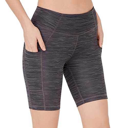 LOS OJOS Radlerhose Damen - Laufhosen kurz für mit Taschen - hoch taillierte Biker - Yoga- und Laufshorts, Biker Shades, Heidekrautschwarz, XS von LOS OJOS