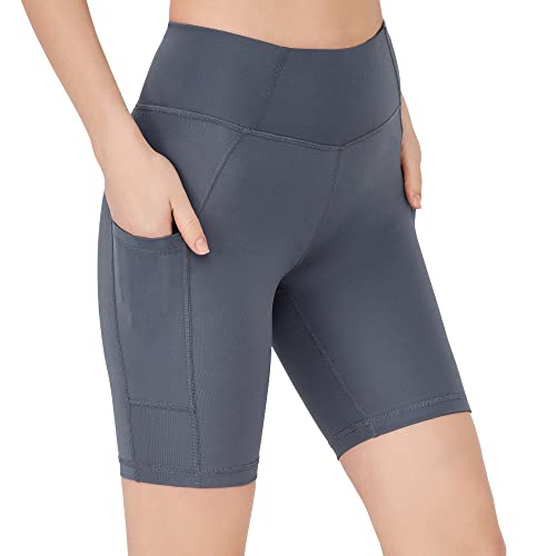 LOS OJOS Radlerhose Damen - Laufhosen kurz für mit Taschen - hoch taillierte Biker - Yoga- und Laufshorts, Biker Shades, Kohle, XL von LOS OJOS