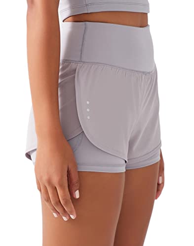 LOS OJOS Sport Shorts Damen - 2 in 1 Workout Shorts - Yoga Shorts für Frauen mit Taschen für Yoga, Laufen und Training, Grau, M von LOS OJOS