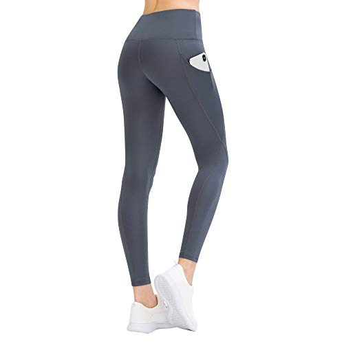LOS OJOS Yogahose mit Taschen - Hohe Taille Bauchkontrolle Workout Leggings für Frauen, Damen, anthrazit, X-Large von LOS OJOS