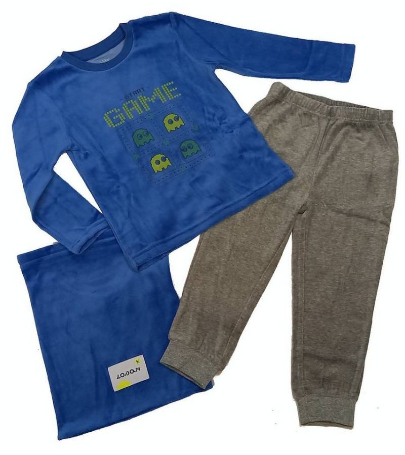 LOSAN Pyjama Losan Jungen Samt Schlafanzug lang Pyjama Game blau grau (3 tlg) von LOSAN