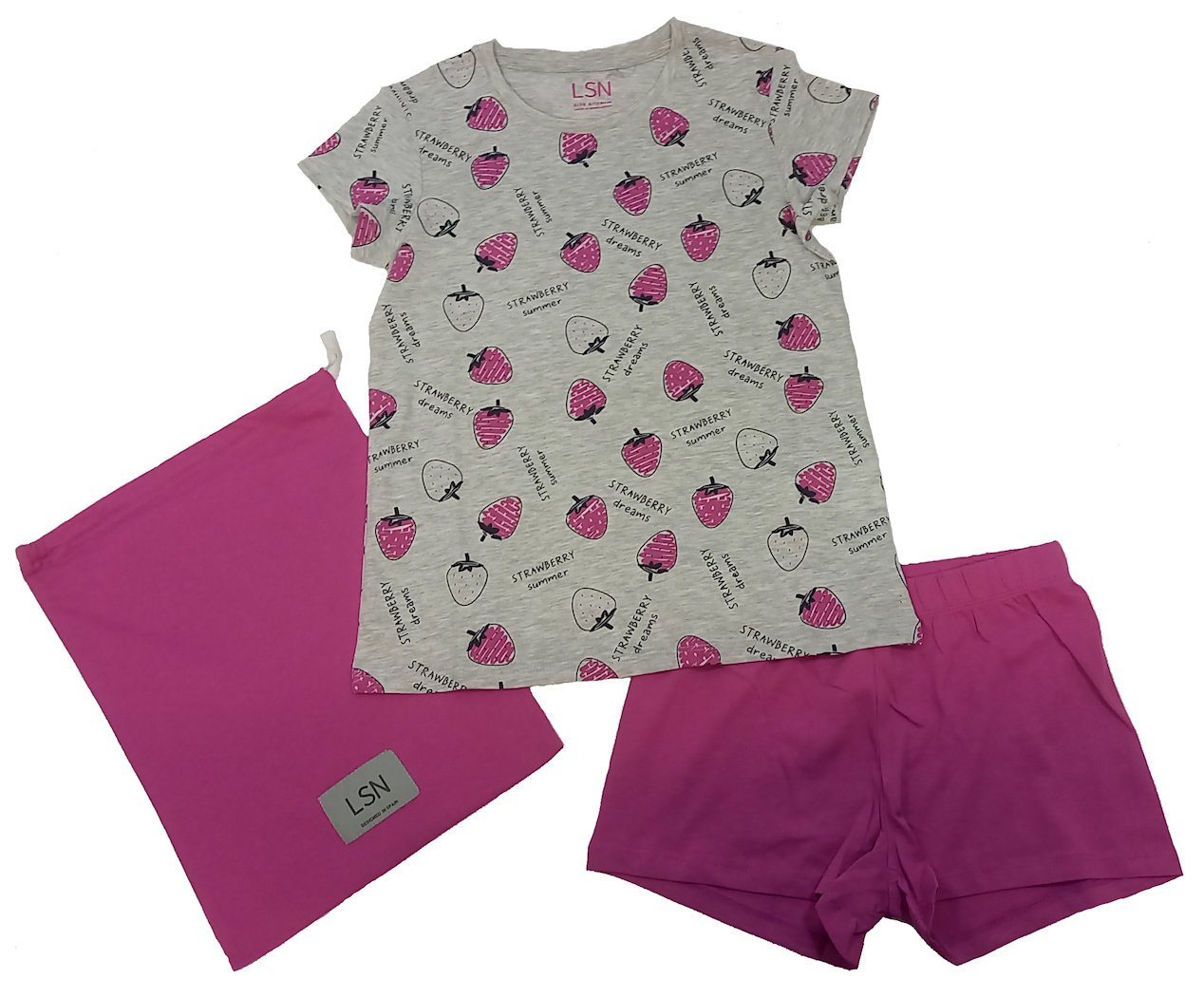 LOSAN Shorty Losan Mädchen 3tlg. Shorty Pyjama kurz Erdbeeren hellgrau violett (3 tlg) von LOSAN