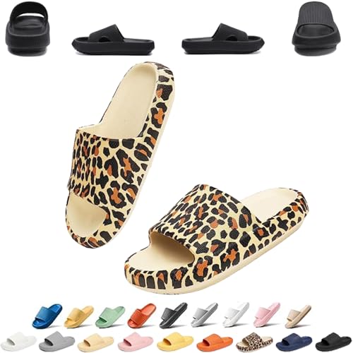 LOSD Pummy Damen Original, Wolkenschuhe Damen, Hausschuhe Damen, Schlappis Wolken Damen Original, Schlappys Schlappen Damen(Leopard-A,36/37) von LOSD