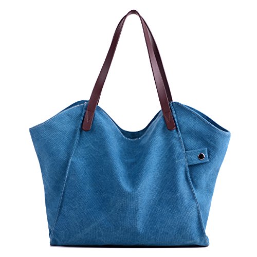 LOSMILE Damen Leinwand Handtasche Schultertasche Hobo Shopper Strandtasche Handgelenkstasche (Blau) von LOSMILE