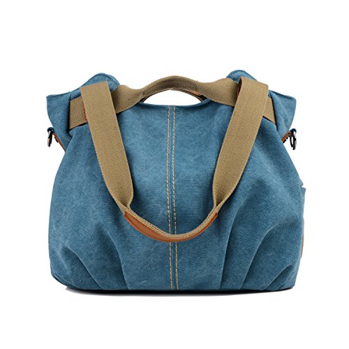 LOSMILE Damen Leinwand Handtasche Schultertasche Leinentasche Umhängetasche Tragetasche Henkeltasche Hobo Tasche (Blau) von LOSMILE