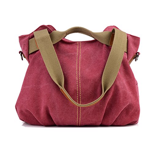 LOSMILE Damen Leinwand Handtasche Schultertasche Leinentasche Umhängetasche Tragetasche Henkeltasche Hobo Tasche (Rote) von LOSMILE