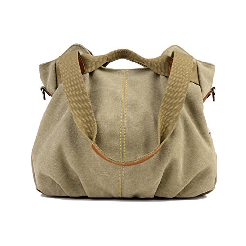 LOSMILE Damen Leinwand Handtasche Schultertasche Leinentasche Umhängetasche Tragetasche Henkeltasche Hobo Tasche (khaki) von LOSMILE