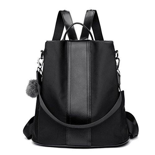 LOSMILE Damen Rucksack Handtaschen Nylon Daypack Umhängetasche Reiserucksack Schulrucksack Backpack Schultertasche PU Leder Anti Diebstahl Tasche für Schule Reise Arbeit (Schwarz) von LOSMILE