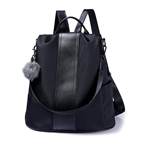 LOSMILE Damen Rucksack Handtaschen Nylon Daypack Umhängetasche Reiserucksack Schulrucksack Backpack Schultertasche PU Leder Anti Diebstahl Tasche für Schule Reise Arbeit (Schwarz-groß) von LOSMILE