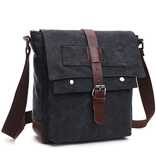 LOSMILE Herren Umhängetasche Schultertasche Kuriertasche Canvas Laptop Tasche Messenger Bag für Arbeit und Schule. (M, Shwarz) von LOSMILE