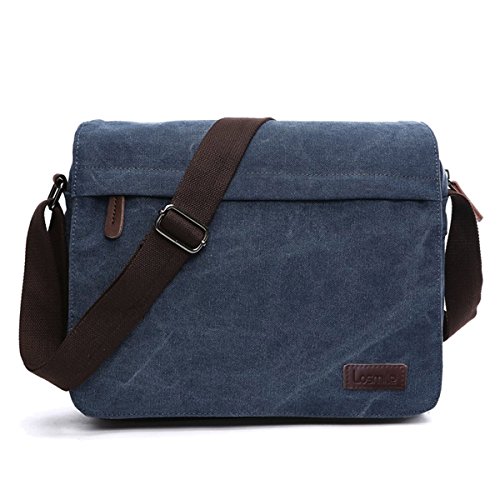 LOSMILE Herren Umhängetaschen, Leinwand Schultertaschen, 13.3" Laptoptasche,Schulranzen, für Schule und Arbeits,für Männer und Frauen. (L-Blau) von LOSMILE