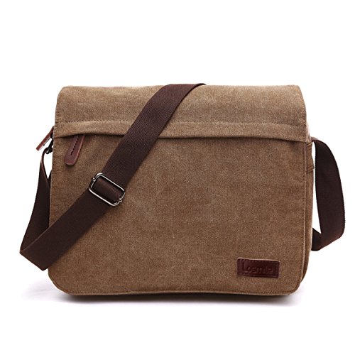 LOSMILE Herren Umhängetaschen, Leinwand Schultertaschen, 13.3" Laptoptasche,Schulranzen, für Schule und Arbeits,für Männer und Frauen. (L-Kaffee) von LOSMILE