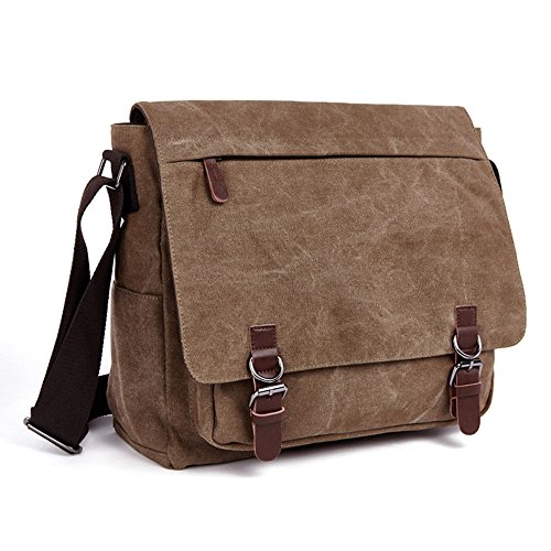 LOSMILE Umhängetasche Herren Schultertasche 16 Zoll Kuriertasche Canvas Laptop Tasche Messenger Bag für Arbeit und Schule. (Kaffee) von LOSMILE