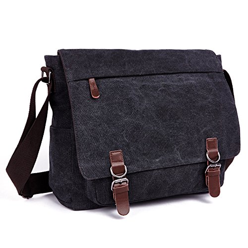 LOSMILE Umhängetasche Herren Schultertasche 16 Zoll Kuriertasche Canvas Laptop Tasche Messenger Bag für Arbeit und Schule. (Schwarz) von LOSMILE