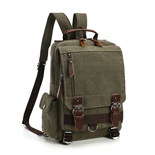 LOSMILE Vintage Rucksack Herren Damen Backpack Canvas Daypacks Rucksäcke herrentasche segeltuchtasche Messenger Bag für Arbeit und Schule. (Armeegrün) von LOSMILE