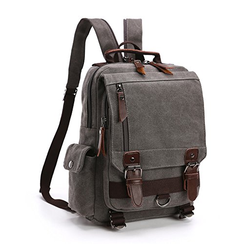 LOSMILE Vintage Rucksack Herren Damen Backpack Canvas Daypacks Rucksäcke herrentasche segeltuchtasche Messenger Bag für Arbeit und Schule. (Grau) von LOSMILE