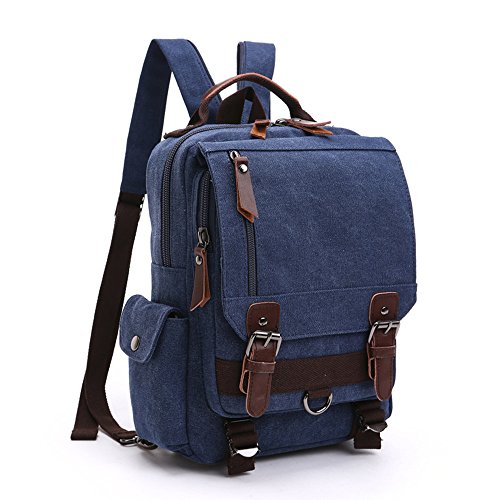 LOSMILE Vintage Rucksack Herren Damen Backpack canvas Daypacks Rucksäcke herrentasche segeltuchtasche Messenger Bag für Arbeit und Schule. (Tiefes Blau) von LOSMILE