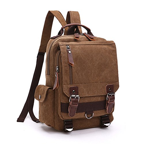 LOSMILE Vintage Rucksack Herren Damen Backpack canvas Daypacks Rucksäcke herrentasche segeltuchtasche Messenger Bag für Arbeit und Schule. (Kaffee) von LOSMILE