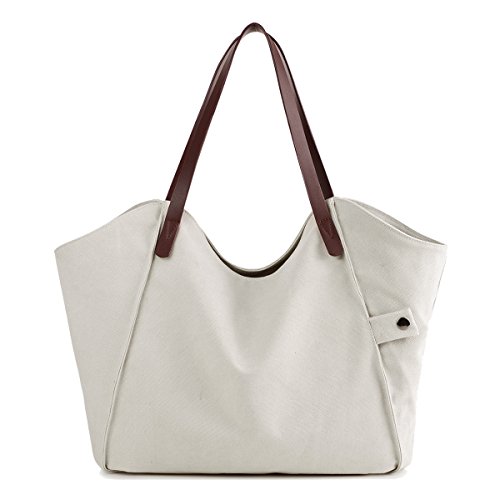 Losmile Damen Leinwand Handtasche Schultertasche Hobo Shopper Strandtasche Handgelenkstasche (Beige) von LOSMILE