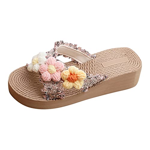 Badeschuhe Damen Blumen - Plateau Sandalen Sommer Elegant Hausschuhe Bequeme Boho Keilsandalen rutschfeste Strand Slippers Pantoffeln Cozy Slides Lässig Schlappen Flip Flops Teenager Mädchen von LOSSLO