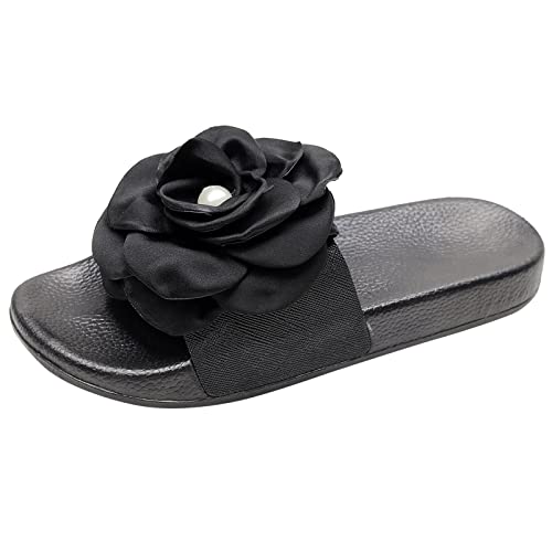Badeschuhe Damen Perle Blumen,Sandalen Damen Flach Mode Hausschuhe Bequeme Sohle Sommer Schlappen Strand Slippers Elegant rutschfeste Pantoffeln Cozy Slides Teenager Mädchen Strandschuhe von LOSSLO