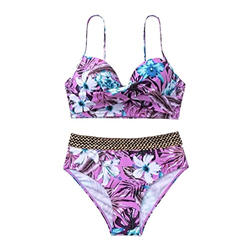 Bikini Damen Set Push Up ,Zweiteiliger Badeanzug Damen Bauchweg mit Bügel,Bedruckte Träger Bademode Damen High Waist Rückenfreies Swimsuit Bikinioberteil Große Brüste Tanga Bikini-Sets für Damen von LOSSLO