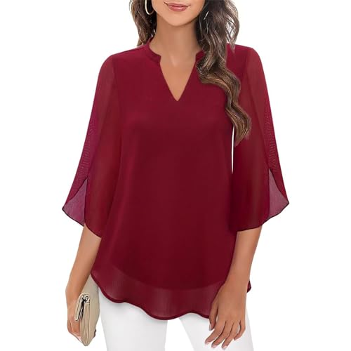 Chiffon Bluse Damen Festlich, Oberteile Damen Elegant,Hemd Damen Sommer V Ausschnitt Blusen Locker Hemdbluse Blütenblattärmel Sommerbluse Lässige Mode Damenblusen Blusenshirt Sommerhemd von LOSSLO