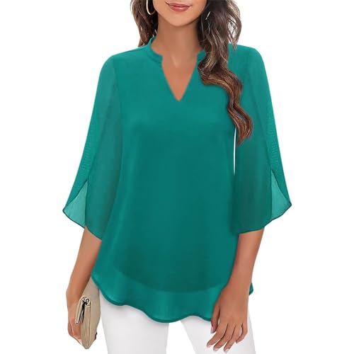Chiffon Bluse Damen Festlich Oberteile Elegant Hemd Sommer V Ausschnitt Blusen Locker Hemdbluse Blütenblattärmel Sommerbluse Lässige Modernem Damenblusen Modernem Blusenshirt Sommerhemd von LOSSLO