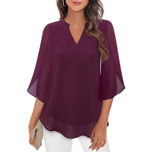Chiffon Bluse Damen Festlich Oberteile Elegant Hemd Sommer V Ausschnitt Blusen Locker Hemdbluse Blütenblattärmel Sommerbluse Lässige Modernem Damenblusen Modernem Blusenshirt Sommerhemd von LOSSLO