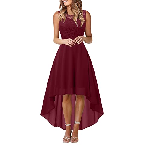 Damen Vokuhila Cocktailkleid Elegant Spitzen Ärmelloses Kleid Abendkleid Langes Elegante Spitzenkleid Slim High Waist Abendkleider Chiffon Patchwork Hochzeitsgast Brautjungfernkleid,Frauen von LOSSLO