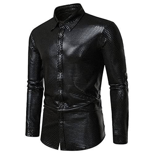 Disco Hemd Herren ,70er Jahre Hemd für Herren,Glitzer Anzug Discs Schlagermove Silber Metallic Party Shirt Langarm Glänzend Hippie Disco-Hemd Männer 80er Jahre kleidung Mottoparty Karneval Kostüm von LOSSLO