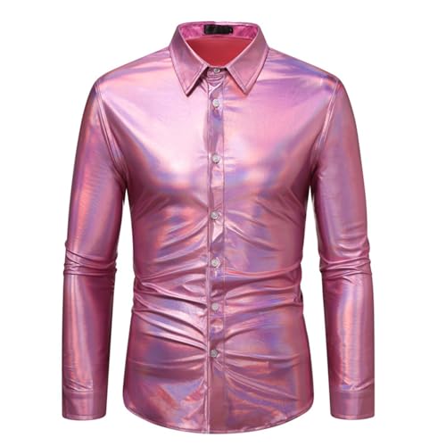 Disco Hemd Herren 70er,Metallic Glänzend Bronzing Kleid Hemd Glitzer Anzug Discs Schlagermove Party Shirt mit Stehkragen Disco-Hemd Männer 80er Jahre Kleidung Nachtklub Mottoparty Karneval Kostüm von LOSSLO