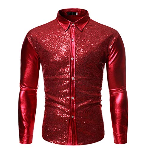 Disco Hemd Herren 70er,Pailletten Kleid Hemd Langarm Metallic Glänzend Anzug Glitzer Discs Schlagermove Party Shirt Disco-Hemd Männer 80er Jahre Kleidung Nachtklub Mottoparty Karneval Kostüm von LOSSLO