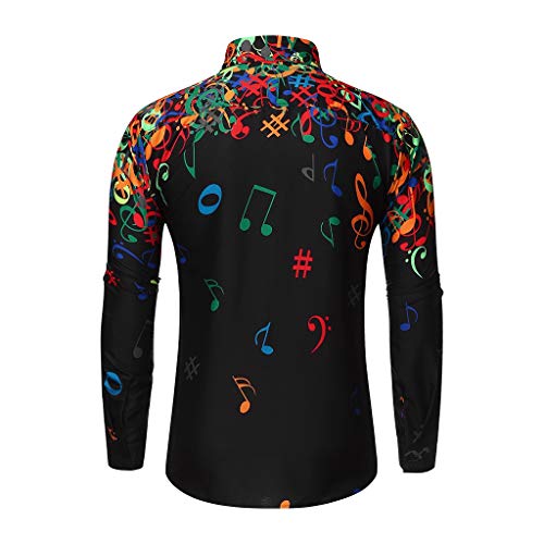 LOSSLO Disco Hemd Herren 70er,Party Shirt Langarm Hemd mit Stehkragen Musiknotendruck Discs Schlagermove Disco-Hemd Freizeit Männer 80er Jahre kleidung Nachtklub Mottoparty Festlich Karneval Kostüm von LOSSLO