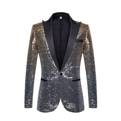 Glitzer Anzug Herren Regular Fit ,Pailletten Blazer Herren Langarm,Sakko Herren Glänzende Anzugjacket Festlich Mantel Schwarz Partyanzug Männer Anzugjacken für Party Karneval Kostüm Disco Outfit von LOSSLO