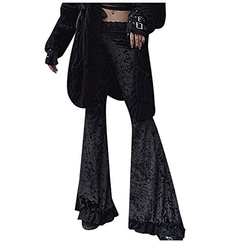 Gothic Hose Damen Schwarz ,Punk Hose Damen,Schlaghose Damen High Waist Leggings Bootcut Hose Steampunk Mittelalter Hose mit Spitze Breite Hosen Retro Gothic Pants Streetwear Party Karneval Kleidung von LOSSLO