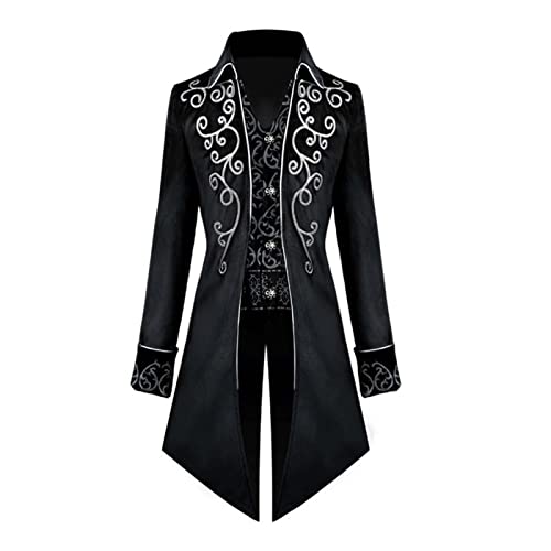 Gothic Jacke Herren,Mittelalter Mantel Herren,Steampunk Jacke Herren Vintage Hoodie Kapuzenjacke Sweatjacke mit Kapuze Punk Mäntel Kapuzenpullover Viktorianischen Fasching Karneval Halloween Kostüm von LOSSLO